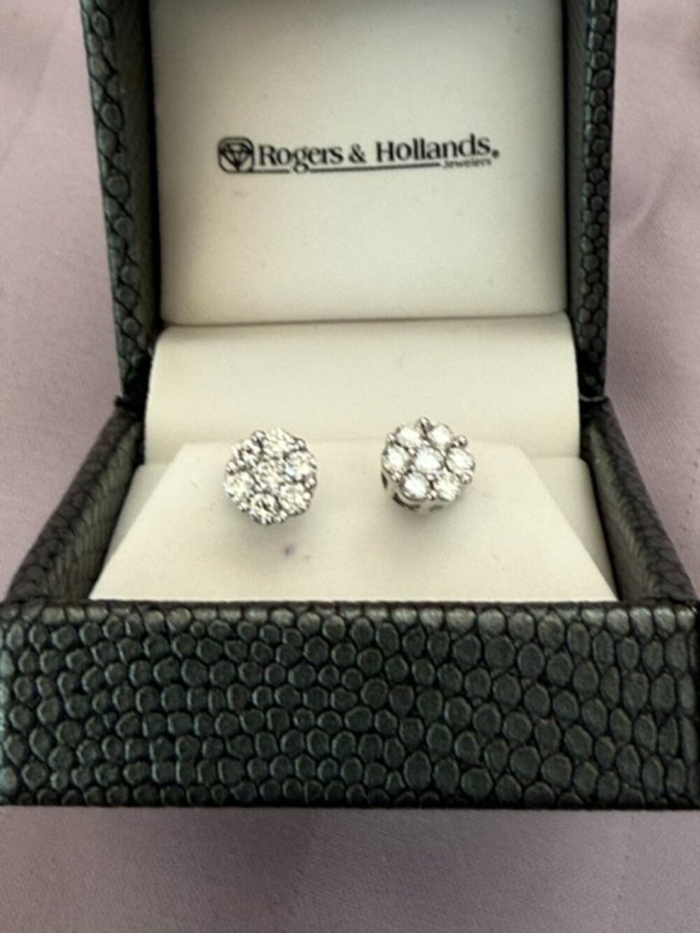 Diamond Cluster Stud Earrings 1.00 CTW .50 Carat Each Round Diamond Studs